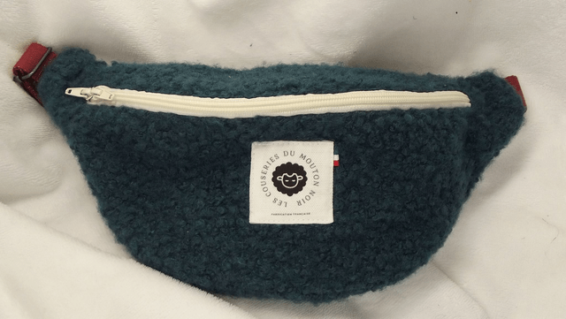 Sac banane tissu bouclette bleu pétrole